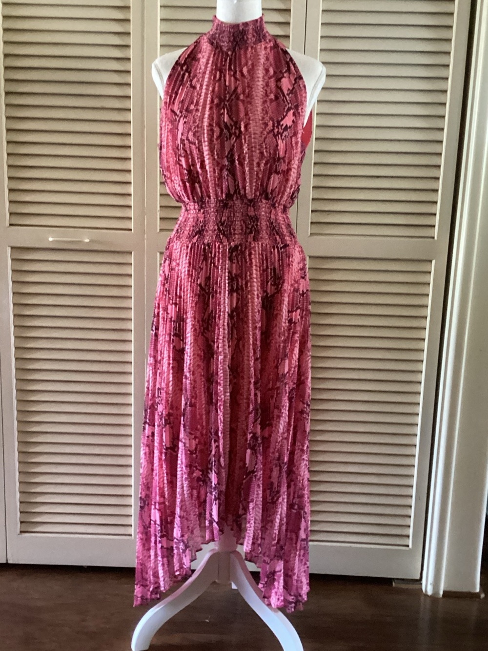 1. State Pink Snakeskin Halter High-Low Maxi Dress